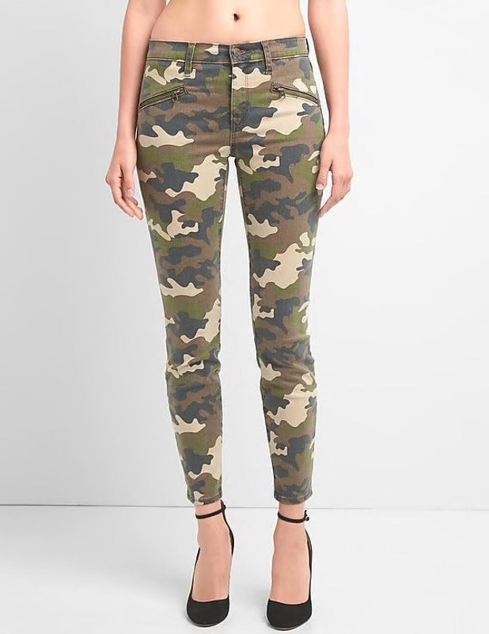 Gap Green Mid Rise Camo Print True Skinny Zipper Army Military Jeans Size 28